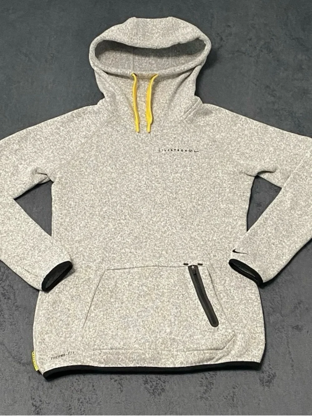 Nike Therma Fit Hoodie Livestrong Womens M Gray Funnel Neck Thumb Holes